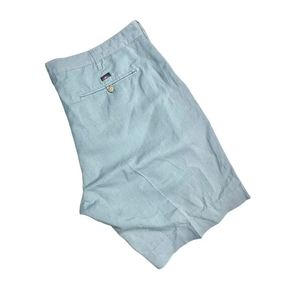 Faherty | Men | Malibu Teal Linen Cotton Blend Flat Front Chino Shorts | Size 40
